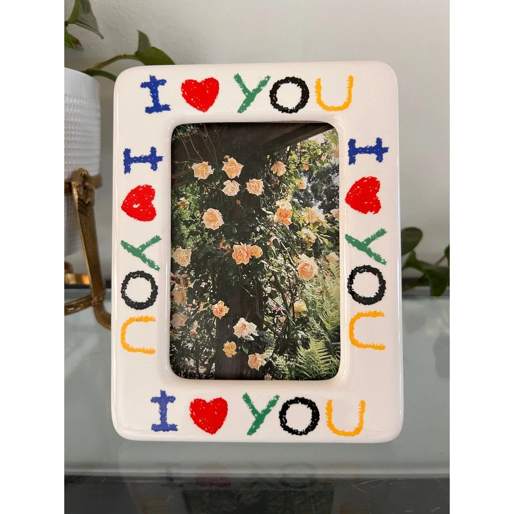 Vintage Fetco 90s Ceramic I Love You Picture Photo Frame Crayon Letters